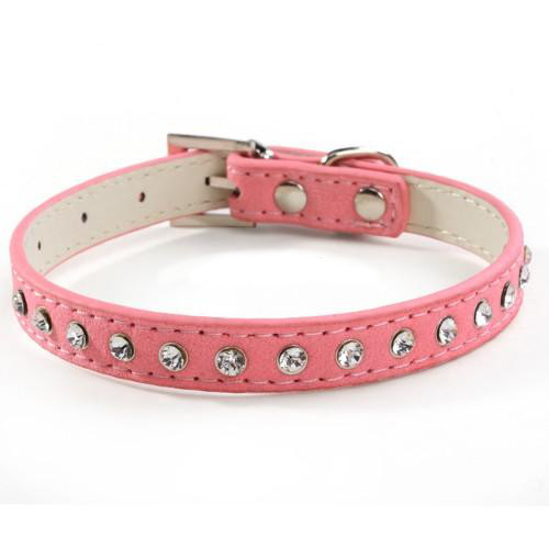 Suede collar with rhinestones for small dog or cat pink
