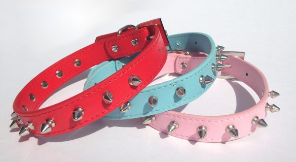 spiked leather dog collar with silver spikes red blue pink